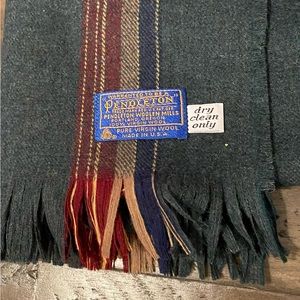 Pendleton 100% Pure Virgin Wool Green Burgundy Gold Stripe Scarf USA unisex